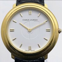 【57603】CHARLES JOURDAN　メンズ腕時計　GP　革　QZ