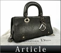177363◆美品 Christian Dior ディオール カナージュステッチ レディディオール ハンドバッグ レザー ガンメタル グレー シルバー/ B