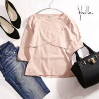 美品 シビラ sybilla 夏 さらり ストレッチ デザイン 七分袖 カットソー M 薄い ピンク