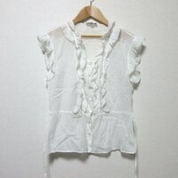 美品 agnes b. アニエスベー フリルデザイン ウエストマーク ノースリーブブラウス シャツ 36サイズ ホワイト ◆