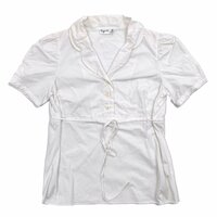 agnes b. PARIS アニエスベー ウエストリボン オープンカラー 半袖シャツ ブラウス ホワイト/レディース/日本製