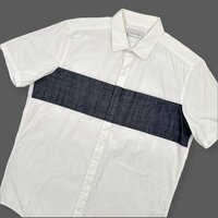 Calvin Klein カルバンクライン 切替 デザイン 比翼仕立て 半袖シャツ L/ホワイト/白/メンズ