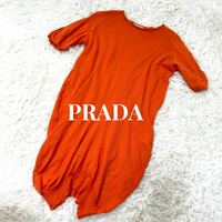 プラダ　PRADA ウール　半袖　ニット　Tシャツ　セーター　オレンジ　Lサイズ