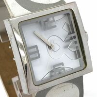 D&G ドルチェ＆ガッバーナ ドルガバ TIME タイム 腕時計 クオーツ アナログ スクエア シルバー ホワイト 電池交換済み 動作確認済
