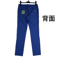 ◆良品◆ Munsingwear マンシングウェア 軽め♪ ストレッチ 総柄 刺繍 ゴルフ パンツ ウェア 青 ブルー レディース 9 M　デサント　2454D0
