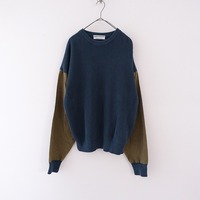 【2023SS】クリスタセヤ cristaseya *COTTON SWEATER WITH LEATHER PATCH*XL綿ニットプルオーバー切替(k25-2404-300)【11E42】