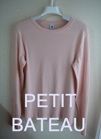 USED　PETIT　BATEAU　プチバトー　Ｌ　薄ピンク　ライトインク　綿100　USED　クルーネック長袖Ｔシャツ