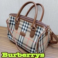 鞄 ◆ Burberrys ◆ ミニボストン バッグ ノバチェック柄 ベージュ ◆ バーバリー ◆ レディース カバン 現状品