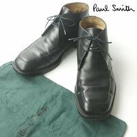美品 イングランド製 PAUL SMITH ポールスミス スクウェアトゥ チャッカーブーツ 黒 ブラック UK:8.5 27.0cm【参考価格￥99,000-】