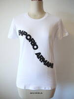 EMPORIO ARMANI エンポリオアルマーニ ロゴスパンコール刺繍 半袖Ｔシャツ 白 ４０ 美品