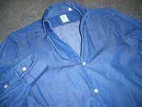 48,000円 フィナモレ ウスティカ ワンピースカラー ボタンダウンコットンシャツ　長袖シャツS-M程度 finamore ustica インディゴシャツ