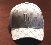 新品/完売 希少レア LA モノグラム 白灰 (サイズF) ロサンジェルス 高級セレブ系 baseball CAP 革ベルト 高級 帽子 ストリート キャップ