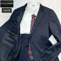 【極美品XLサイズ!!!】 EMPORIO ARMANI エンポリオアルマーニ スーツ 高級 JUDE LINE ネイビー ストライプ ピークドラペル メンズ 52