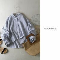 ミディウミ/MIDIUMISOLID☆洗える 綿100％ ストライプ柄 クロップドシャツ 日本製☆A-O 2990