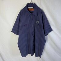 レッドキャップ　半袖ワークシャツ　ストライプ　古着　XLサイズ　パープル　WORKWEAR 
