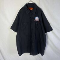 レッドキャップ　半袖ワークシャツ　古着　Lサイズ　ブラック　WORKWEAR 刺繍ロゴ