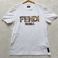 【美品・現行タグ】 FENDI フェンディ 半袖 Tシャツ トップス カットソー ロゴ 刺繍 メンズ M ホワイト