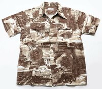 cushman (クッシュマン) Picture Print Aloha Shirts / ピクチャープリント アロハシャツ Lot 25685 美品 ブラウン size M