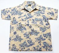 cushman (クッシュマン) Cotton Linen Aloha Shirt / コットンリネン アロハシャツ サーフ柄 Lot 25002 ベージュ size M