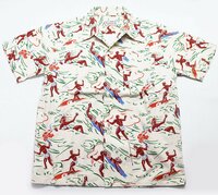 cushman (クッシュマン) Cotton Aloha Shirt / コットンアロハシャツ サーフ柄 Lot 25848 美品 ライトベージュ size M / ハワイアンシャツ