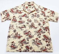 cushman (クッシュマン) Cotton Linen Aloha Shirt / コットンリネン アロハシャツ サーフ柄 Lot 25002 極美品 イエロー size L