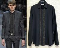 13AW サンローランパリ クリスタルビジュー装飾 ウールシャツ 37 ブラック 黒 エディスリマン Saint Laurent Paris 2013