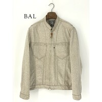 A8472/美品 春夏 BAL バル CONTRASTRICK コットン ツイード ジップアップ マオカラー ジャケット ブルゾン XL ベージュ 白/日本製 メンズ