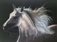 （美品）本格高級ペルシャ絨毯　タブリーズ産　アリナサブ工房　最高鋒画質ピクチャー絨毯 「月光を走る馬」 ウール＆シルク９０×６５ｃｍ
