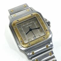 Cartier カルティエ サントスガルべLM W20030C4 1566 腕時計 クォーツ SS/YG グレー文字盤 デイト メンズ 稼働品 ブレス切れ 送料無料