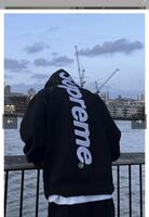 supreme satin appliqu hooded sweatshirtパーカー ブラック フーディ　box logo 黒 Mサイズ　1円