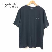G463-J◆日本製 agns b. HOMME アニエスベーオム ロゴ半袖Tシャツ◆ブラック サイズ3 メンズ レディース 綿100% コットン トップス