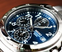 セイコー新品1円 逆輸入 ブルーメタリック メーカー正規1年保証 純正箱付き 50m防水 クロノグラフ 腕時計 未使用 SEIKO メンズ
