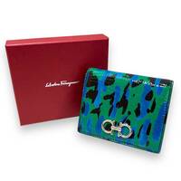Salvatore Ferragamo フェラガモ マルチカラー迷彩 コンパクトウォレット 二つ折り財布 箱