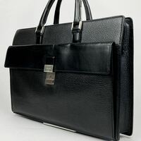 A4収納 美品 BURBERRY バーバリー ビジネスバッグ ブリーフケース トート メンズ レザー 本革 シボ革 ブラック 黒 ノバチェック 書類鞄