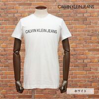 1円/CALVIN KLEIN JEANS/Lサイズ/Tシャツ J30J307855 ロゴ プリント 丸首 オーガニック綿 半袖 新品/白/ホワイト/ic605/