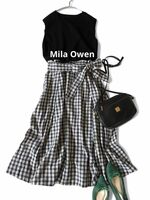 ミラオーウェン Mila Ouen 大人可愛いビッグチェック柄リネンスカートウエストリボンドッキングブラウジンワンピース♪