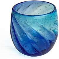 くば笠屋 カップ コップ 冷茶グラス ライトブルー×ブルー グラス 沖縄土 ロックグラス 琉球グラス 琉球ガラス 200