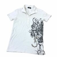 H726④ TORNADO MART トルネードマート 半袖 オープンカラー シャツ トップス 白系 綿100% 刺繍 プリント メンズ 