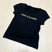 和318★ Pinky&Dianne ピンキー&ダイアン ショートスリーブ Tシャツ ロゴプリント 38 ブラック ゴールド レディース