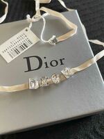 Christian Dior クリスチャン・ディオール ビジュー ロゴ チョーカー/ネックレス リボン シルバー色