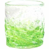 くば笠屋 光る 蓄光 緑 ホタル珊瑚グラス 沖縄土産 蛍石入り ロックグラス 琉球グラス 琉球ガラス 154
