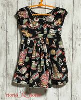 498　Shirley Temple　シャーリーテンプル　キャップスリーブワンピース　総柄　フレアースカート　size100