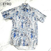 ETRO エトロ 半袖シャツ ビッグペイズリー柄 総柄 Mサイズ相当 白 青 高級 「圧巻の存在感」 極美品