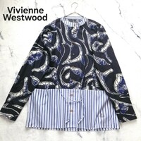 ヴィヴィアンウエストウッド Vivienne Westwood 長袖シャツ ストライプ プリント XL相当 近年モデル オーブロゴ 極美品