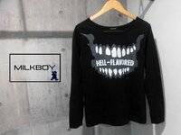 MILKBOY ミルクボーイ MILK BOY HELL-FLAVOREDプリント ワイドネック カットソー/長袖 Tシャツ/ロンTee/黒 ブラック/メンズ/日本製