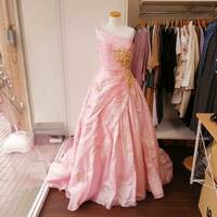 ドレス カラードレス ピンク サイズ9TT 蝶々モチーフ♪ワンショルダー スパンコール 発表会 舞台衣装にも。240503ari①