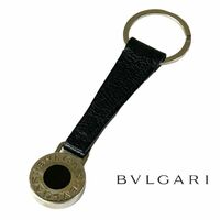 BVLGARI ブルガリ ビーゼロワン カーフレザー キーリング バッグチャーム キーホルダー ロゴ 刻印 シルバー×ブラック 正規品