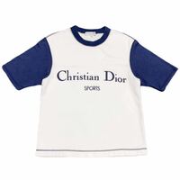 美品 Christian Dior SPORTS クリスチャンディオール Tシャツ カットソー 半袖 ヴィンテージ 刺繍ロゴ 白×紺 