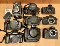 ■まとめて!■フィルムカメラ 二眼レフカメラ 合計9台セット アルミハードケース付き■RICOHFLEX/CONTAX RTS/F-801/EOS RT/Kiss/D70 ...etc