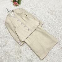 極美品　HANAE MORI　ハナエモリ　スカートスーツ（13）セットアップ　ノーカラー　ツイード　フォーマル　オフホワイト